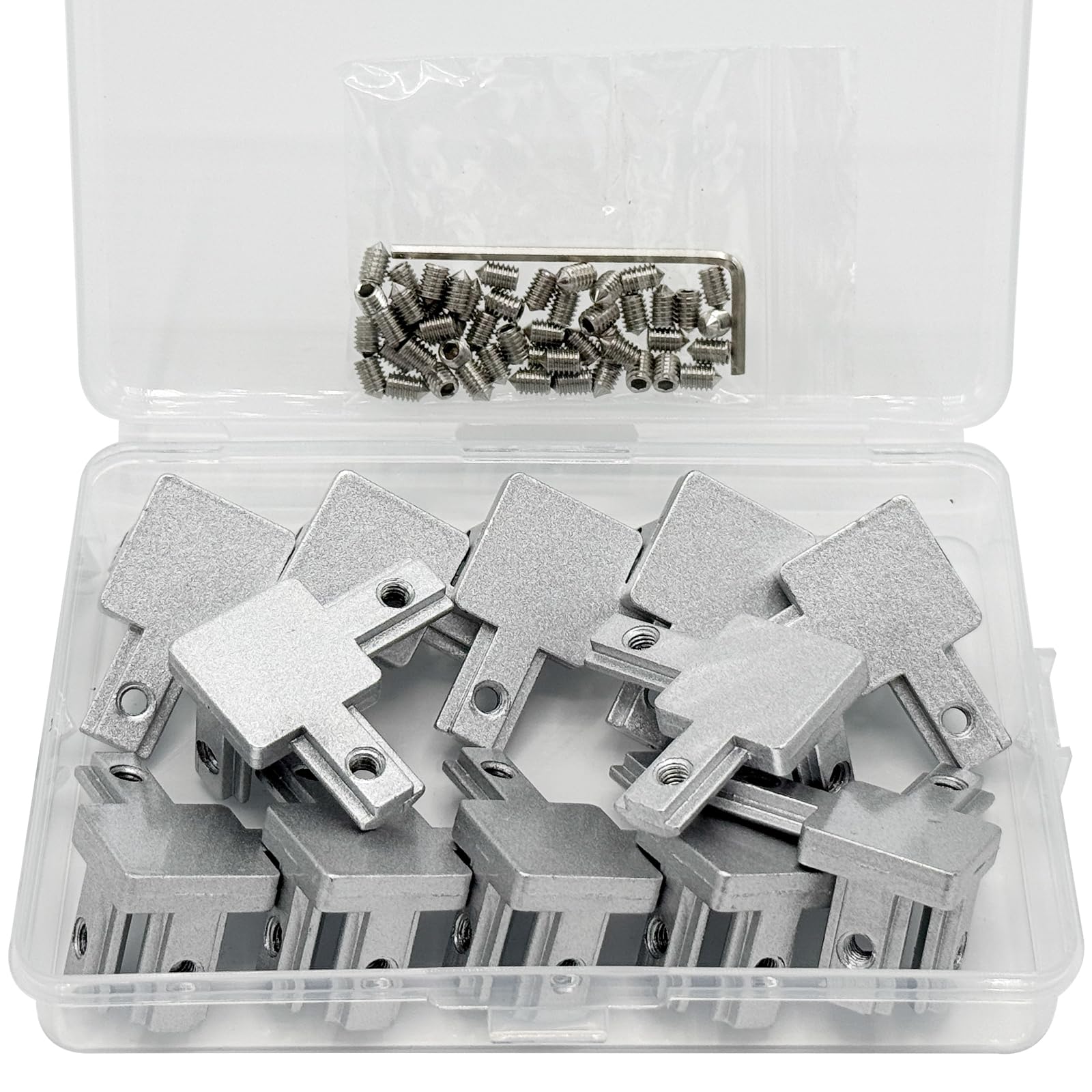 Photo 1 of 12Sets 2020 Aluminum Extrusion Hardware Accessories with Screws&Wrench, 12Pcs Silver 3-Way Bracket with 50Pcs Set Screws for 2020 V T Slot Rail Aluminum Extrusion Profile
