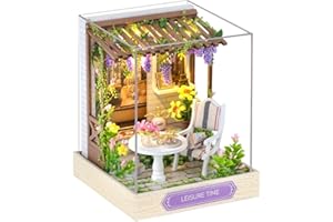 OZJAY DIY Miniature House Kit with Dust Proof Cover, 1:24 Scale Creative Room Mini DIY Wooden Dollhouse Miniature Kit for Adults Teen(Leisure Time)