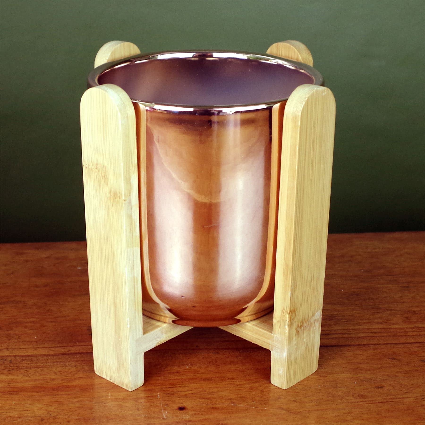 Leaf Indoor Cachepot Planters, Gold Ceramic Wooden Stand, 16cm