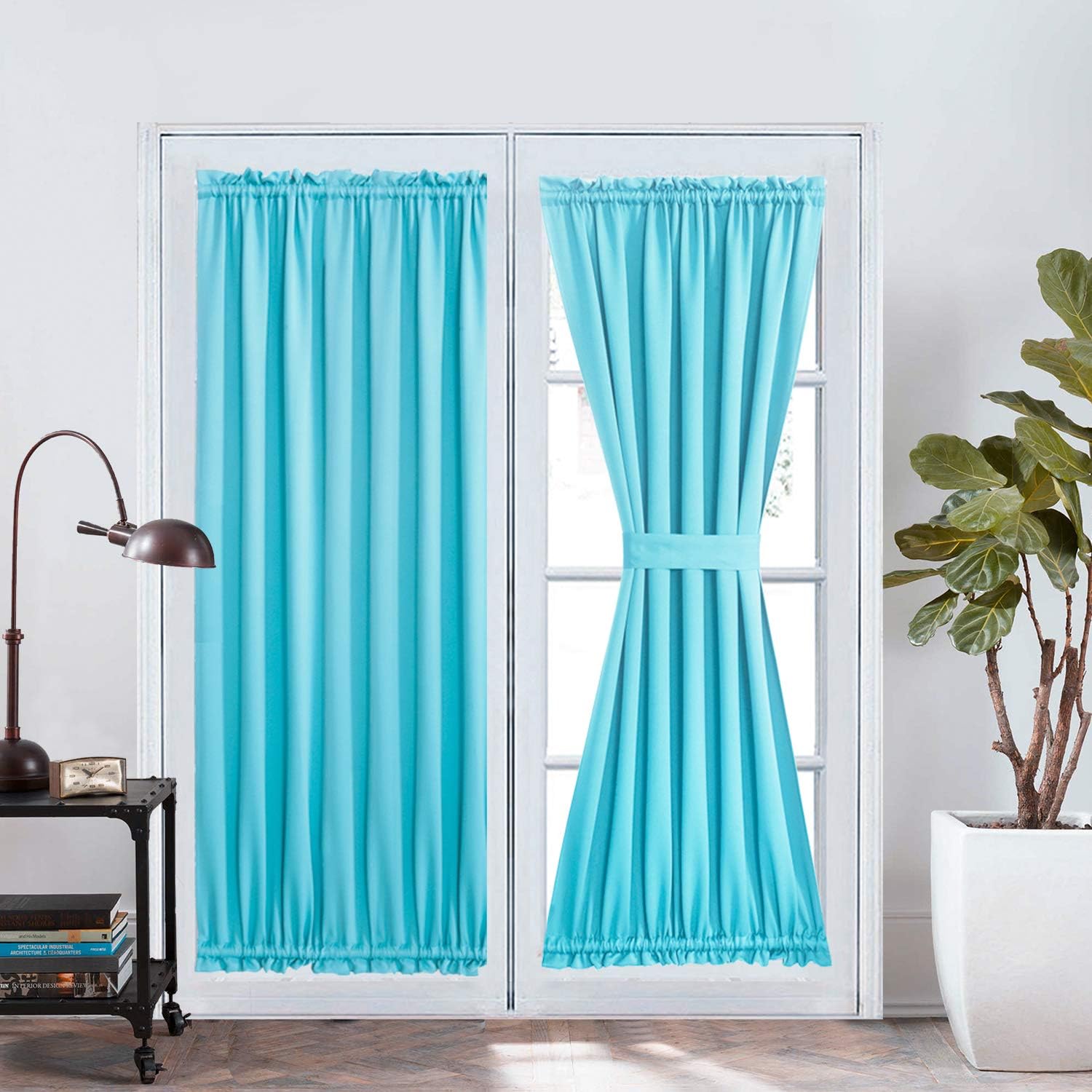 Aquazolax Sliding Glass Door Curtain Panels Premium Thermal Insulated Solid Blackout Curtains Drapery 54x72 Inches Front Porch French Door Window Coverings - 2 Panels, Turquoise