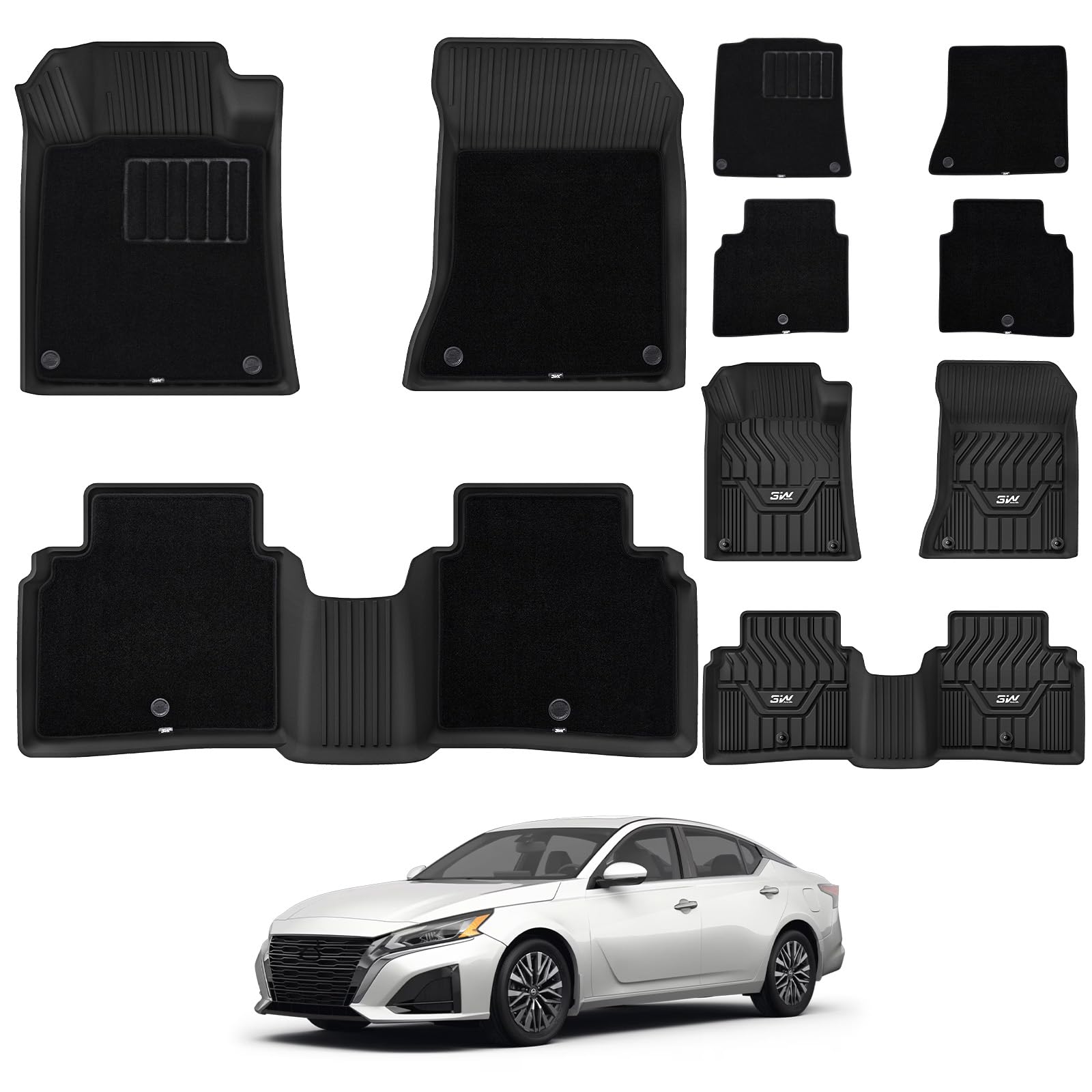 3W Floor Mats & Carpets Compatible for Nissan Altima 2019-2024 2025, TPE All Weather Accessories Custom Fit Floor Liner for Nissan Altima (1st and 2nd Row) Full Set Car Mats Image 3W Floor Mats & Carpets Compatible for Nissan Altima 2019-2024 2025, TPE All Weather Accessories Custom Fit Floor Liner for Nissan Altima (1st and 2nd Row) Full Set Car Mats Image