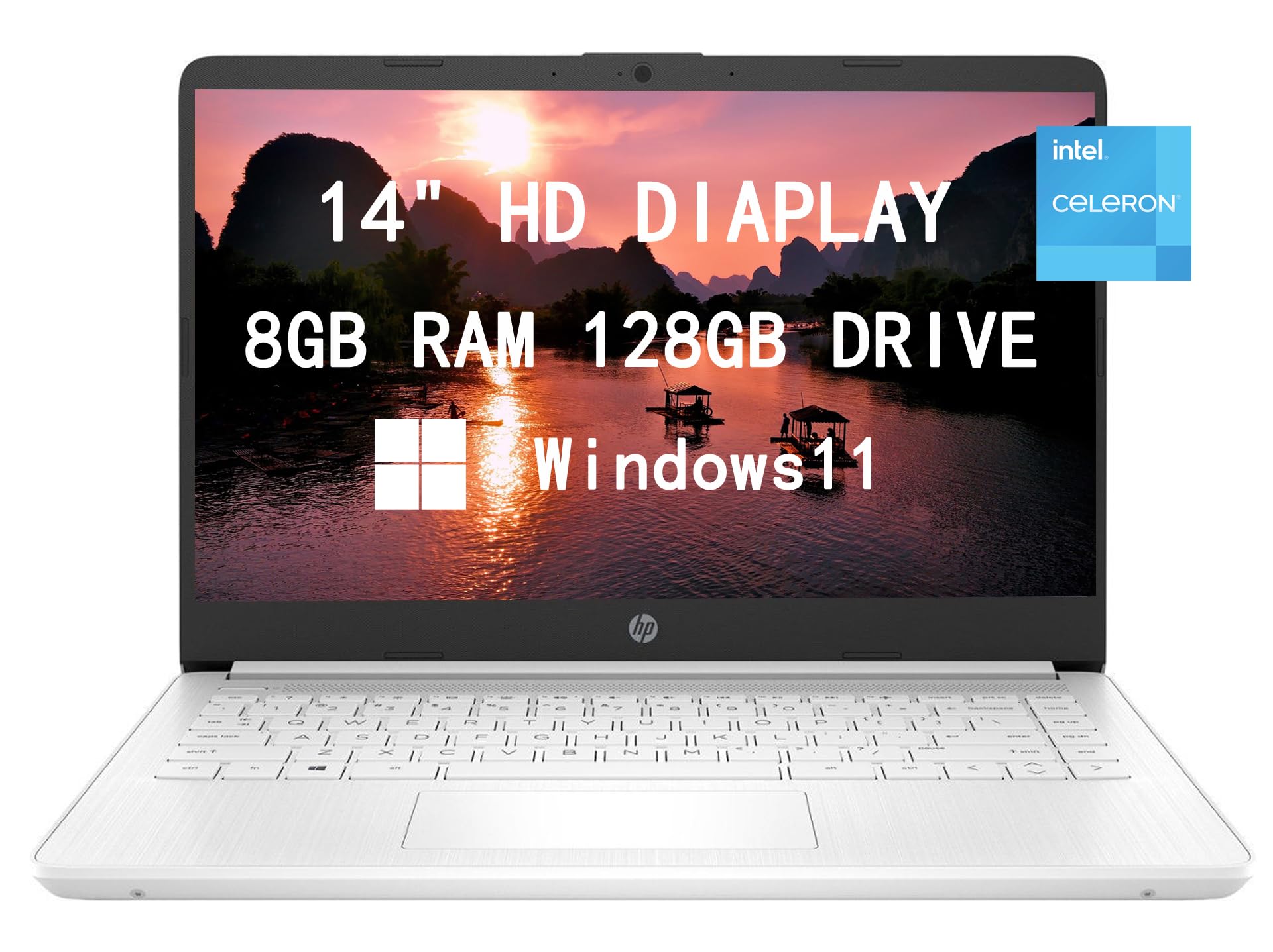 Photo 1 of HP 2023 Newest Upgraded Laptops for Student & Business, 14'' HD Computer, Intel Celeron N4120 Quad-Core, 8GB RAM, 128GB(64GB SSD+64GB Card) Fast Charge, Windows 11, White (14-dq0052dx)