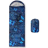 Datura home Kids Sleeping Bag for Boys Girls,Blue Black Butterfly Print-Lightweight Warm Portable Outdoor Indoor-Waterproof Cold Weather Resistant Sleeping Bag for Camping Hiking(Butterfly)