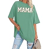 Mama Shirts for Women Mama Glitter Patch T Shirt Oversized Mom Graphic Tee Shirts Short Sleeve Tops