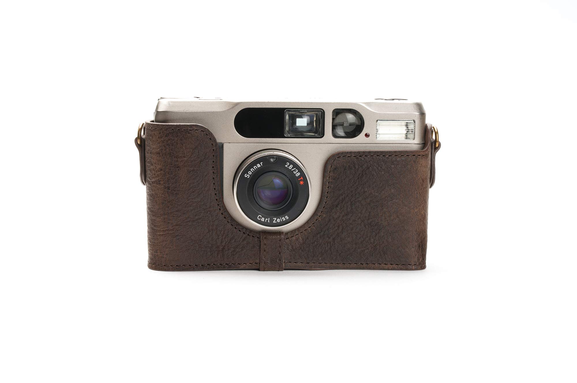 Case for Contax T2, Zakao Handmade Genuine Real Leather Half Camera Case Bag Cover for CONTAX T2 With Hand Strap (Coffee)