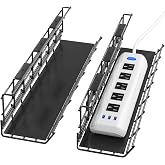 2 Pack DELAMU Under Desk Cable Management Tray, Metal Cord Cable Organizer for Desk, Easy Install Pre-drilled Wire Management