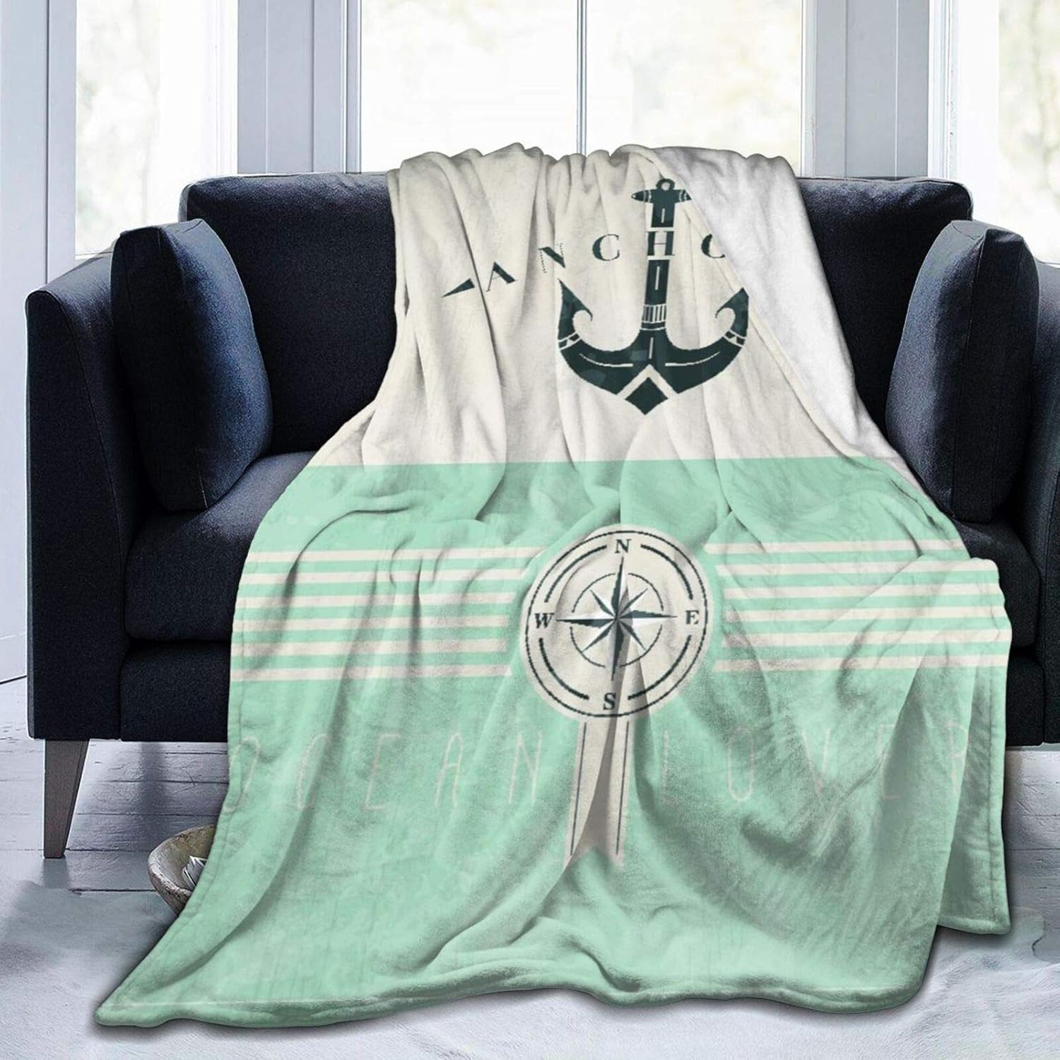 Minalo Personalized Fleece Blanket,Nautical Anchor Sailor