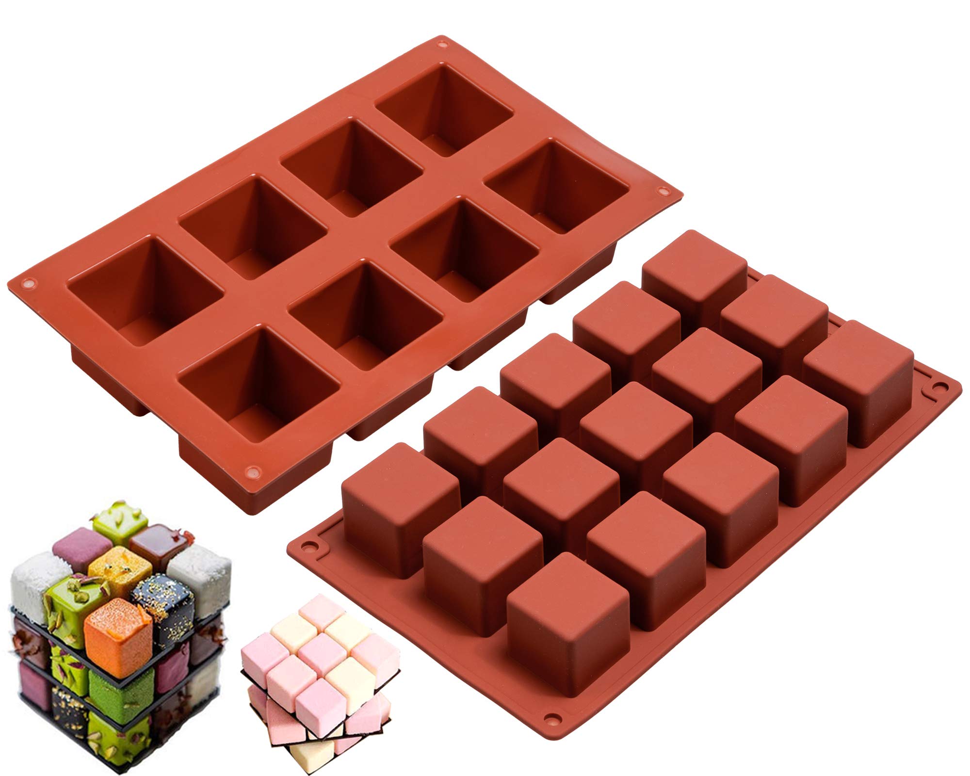 Waline 2Pcs Square Mousse Cake Baking Mold - 8 Cavity Silicone Mold for Chocolate, Caramel, Truffle & More