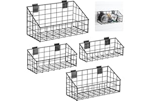 Vesici 4 Pack Slatwall Basket, Multi Size Metal Beveled Slatwall Panel Hanging Basket Mounted Slatwall Storage Basket for Shops, Rooms, Garage Storage Display Organizing on Slatwall Panels, Black