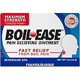 Boil Ease Pain Relieving Ointment, Max Strength, 1 Oz | Pain Relieving Ointment, Benzocaine 20%, Temporarily Eases Discomfort and Pain from Boils, With Menthol &amp; Eucalyptus oil