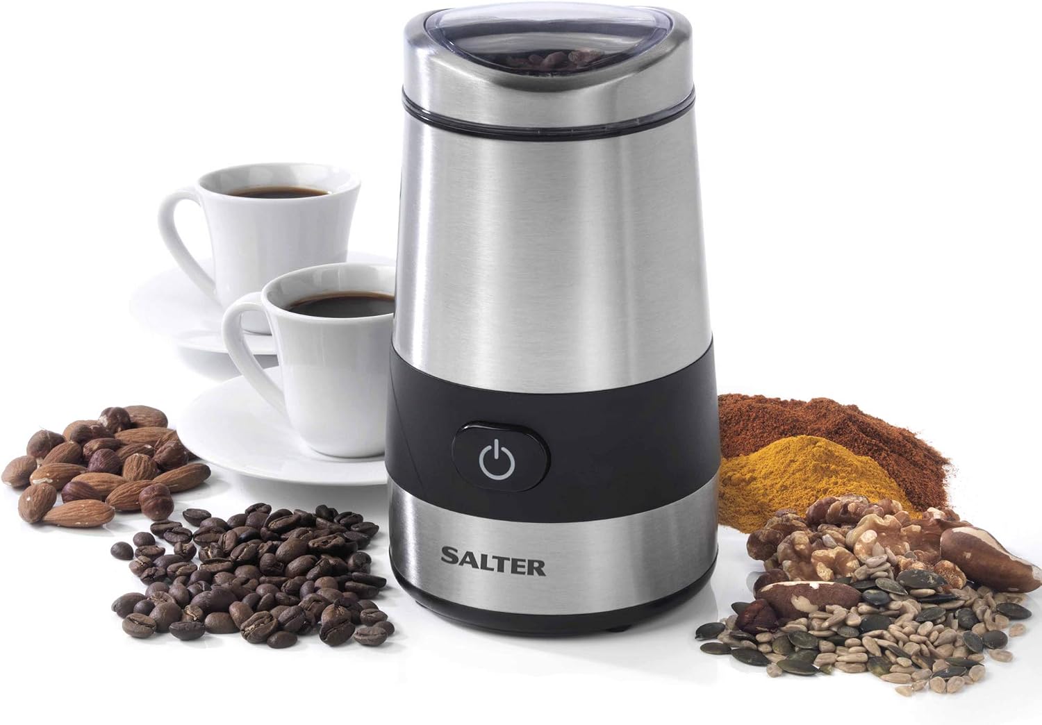 Salter Electric Coffee Grinder, Bean, Nut & Spice Grinder, Stainless Steel Blade, 60g Herb Grinding Mill, One Touch Operation