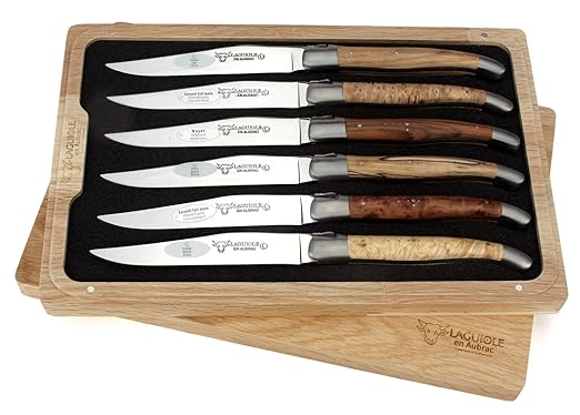 Laguiole en Aubrac 6-teiliges Steakmesser Set - SONDEREDITION europäische Hölzer - edle Tafel-Messer