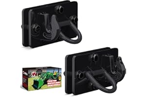 AMBULL 2 Pack Tractor Bucket Hooks with Tie Down Ring, Grade 70 Forged Steel Bolt On Grab Hook Tow Hook Mount with Backer Plate, Work Well for Tractor Bucket, RV, UTV, Truck, Max 15,000 lbs Black