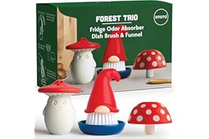 OTOTO Forest Trio Bundle of Beardy, Magic Mushroom, Fun Guy - Gnomes Dish Brush, Fungilicious Kitchen Funnel, Fridge Deodorizer, Mushroom Decor Cute Kitchen Accessories, Unique Mushroom Gnome Gifts