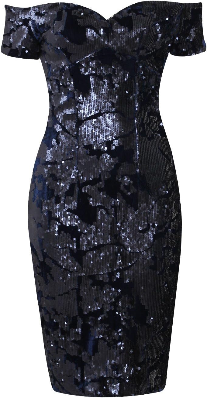 Momo Fashions Ladies Bardot Off The Shoulder Velvet and Sequin Midi Dress UK Size 8-16