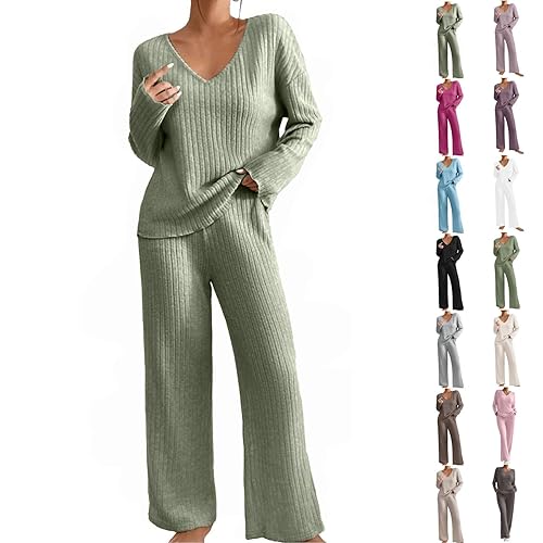 Nuaoxyeu Womens Holiday Clothes Lounge Wear Sets For Women UK Plus Size Ribbed Tracksuit Full Set 2 Piece Gym Clothes V Neck Shirts and Trouser Co Ord Outfits