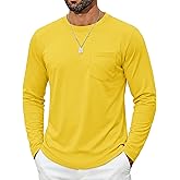 TACVASEN Mens Long Sleeve Tee Shirts Cotton Lightweight Casual Pocket Crew Neck Work T Shirts for All Season