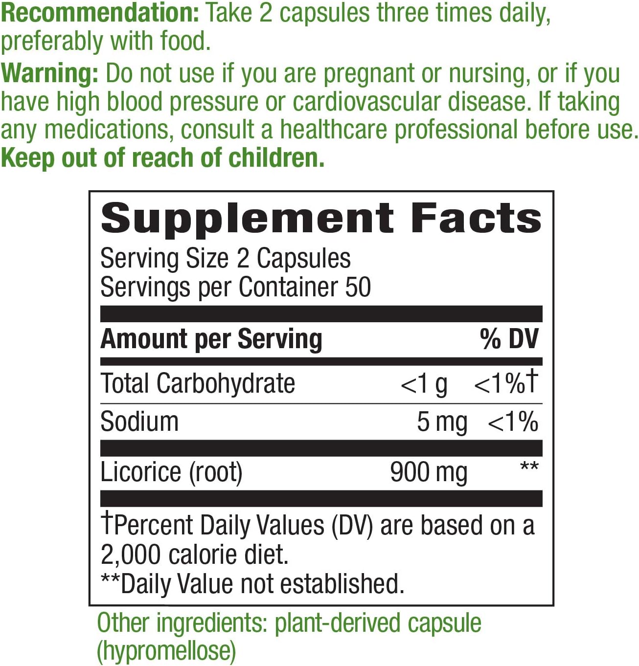 Nature's Way Premium Herbal Licorice Root, 900 mg per serving, 100 Capsules: Health & Personal Care