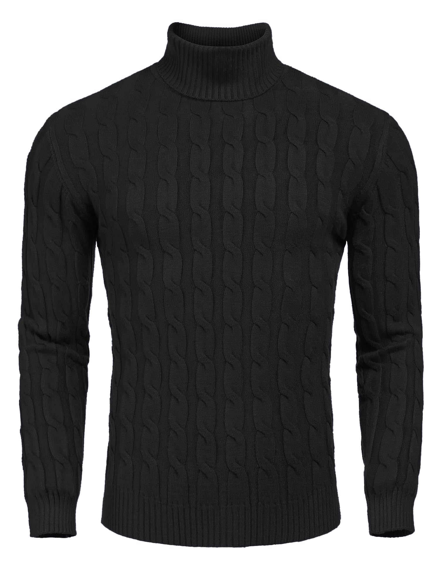 COOFANDY Men's Slim Fit Turtleneck Sweater Casual Twisted Knitted Pullover Sweaters Image