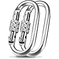 EMEKIAN Oval Indoor Outdoor Climbing Carabiner, Screw Locking Heavy Duty Safety Caribeener Clips, 25 KN (5600 LBS) for Hammock, Rope, Hiking, Camping