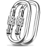 EMEKIAN Oval Indoor Outdoor Climbing Carabiner, Screw Locking Heavy Duty Safety Caribeener Clips, 25 KN (5600 LBS) for Hammock, Rope, Hiking, Camping