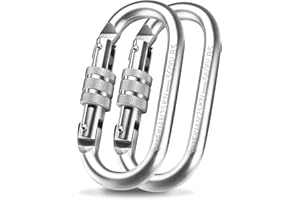 EMEKIAN Oval Indoor Outdoor Climbing Carabiner, Screw Locking Heavy Duty Safety Caribeener Clips, 25 KN (5600 LBS) for Hammock, Rope, Hiking, Camping