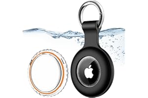 XIWXI 1 Pack,IPX8 Waterproof Airtag Holder [PC+Silicone] with Air Tag Keychain for Apple Air Tags,Shockproof [Anti-Scratch] Air-Tags GPS Item Finders Case for Pets,Bags,Kids,Keys,Luggage-Black