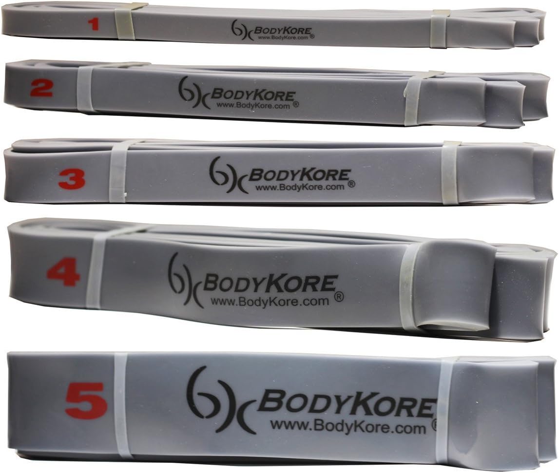 Premium TPR Power/Strength Band 5 PIECE SET- 41" 5LB-120LB- Physical Therapy Stretch Set- Pull Up Assist, Mobility Stretches- BODYKORE