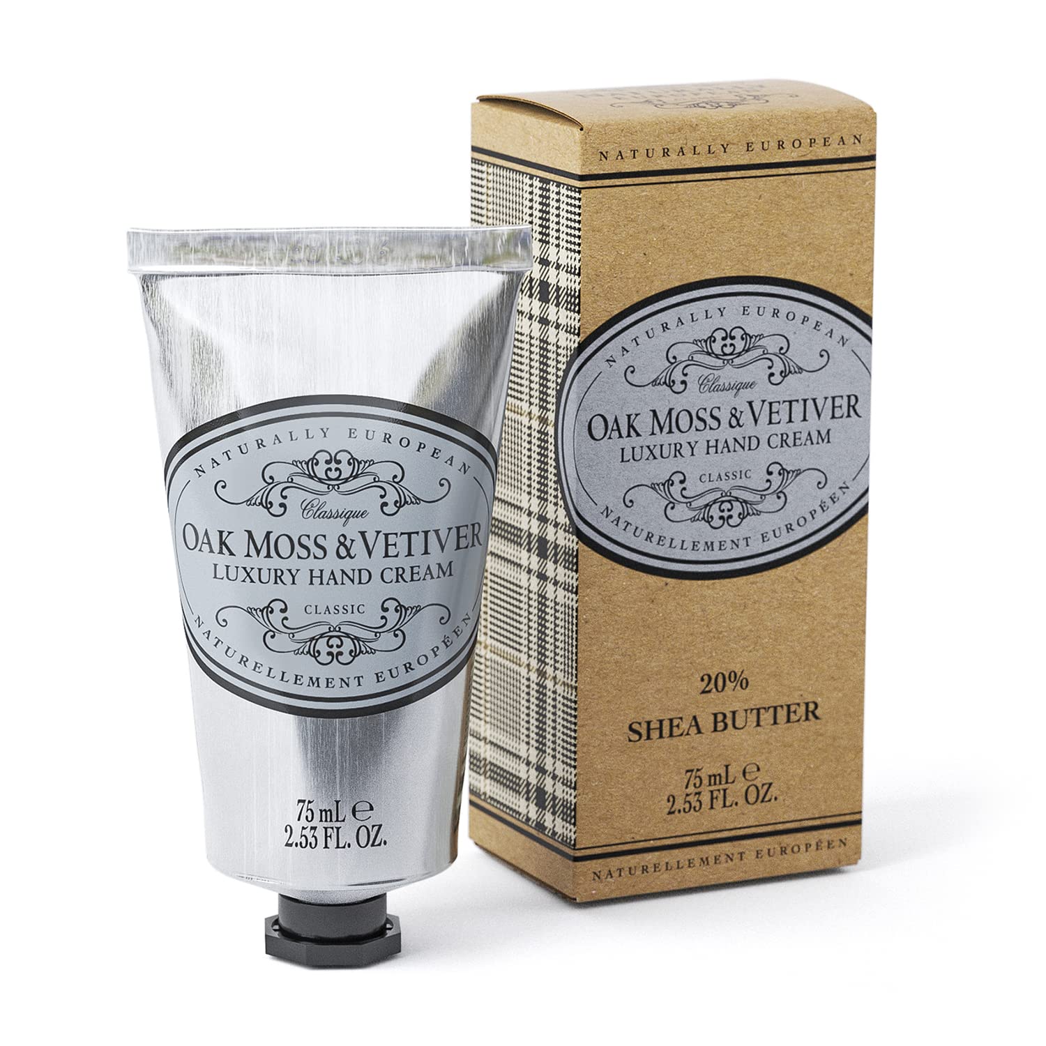 Naturally European Oak Moss and Vetiver Hand Cream, with Shea Butter to Moisturise and Protect Skin, Earthy and Floral Scent, for All Skin Types 75ml