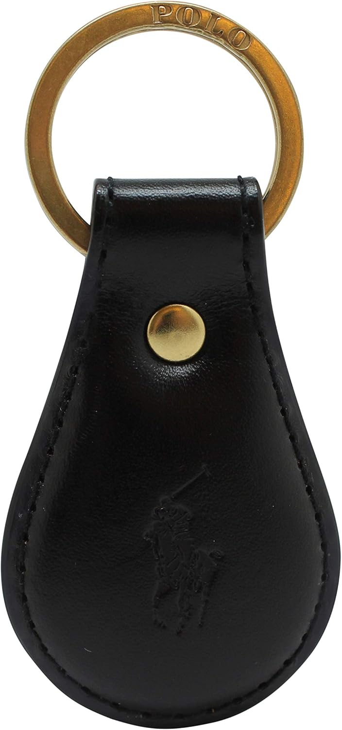 Polo Keychain Key Ring Fob Black Embossed Leather by Ralph Lauren