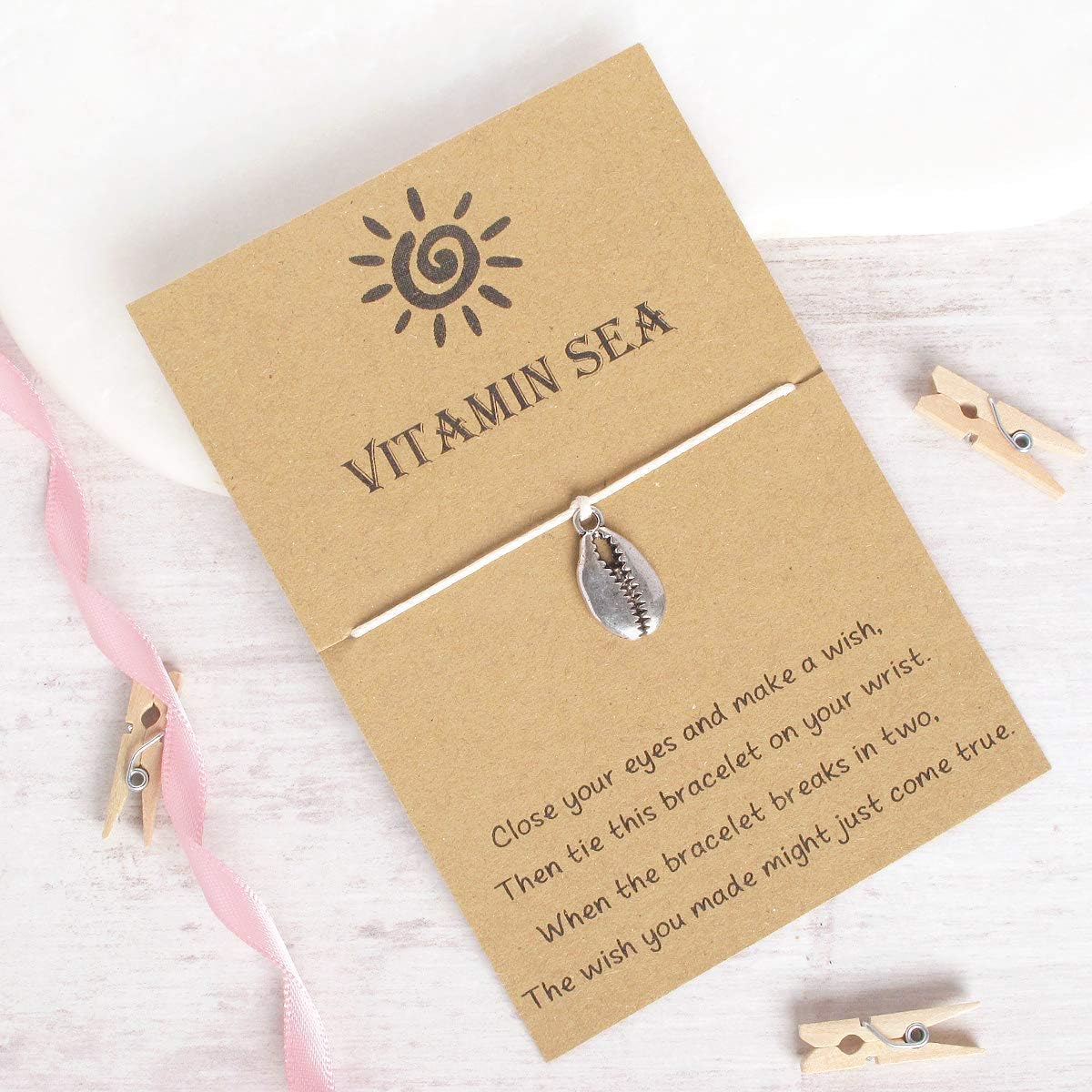 vitamin sea shell wish bracelet, friendship bracelet, cord bracelet, charm bracelet, christmas gift, string bracelet, beach life jewelry, string bracelet and card