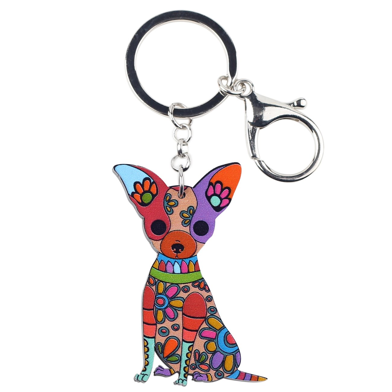 WEVENI Acrylic Chihuahua Dog Key Chain Cute Keychain Accessories For Women Girl Bag Car (Multicoloured)
