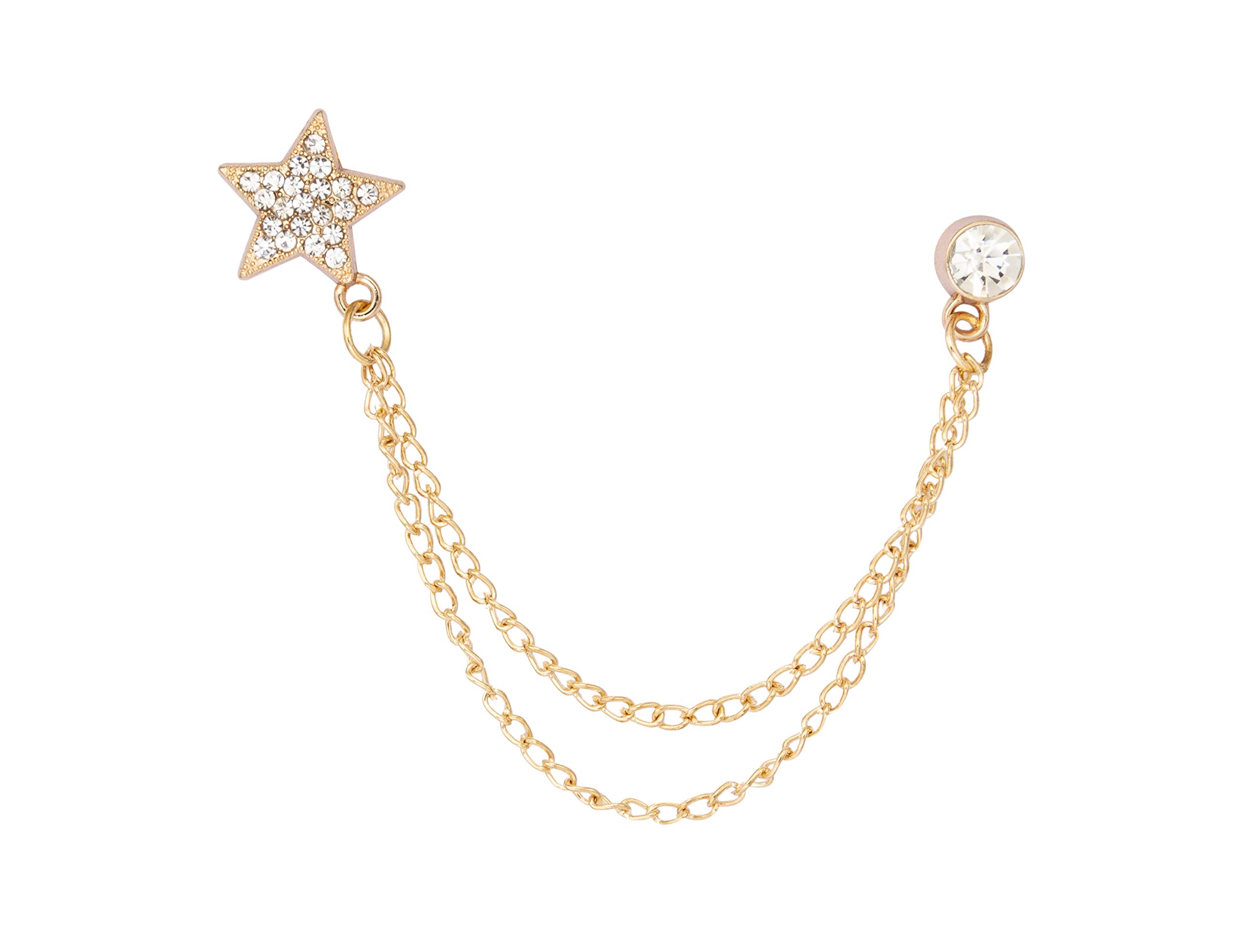Brooch Lapel Pin for Men Golden Crystal Star with Hanging Chain Metal Lapel Pin Badge Coat Suit Wedding Gift Party Shirt Collar Accessories