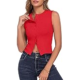 WOWULOVELY Women’s Button Down Tank Summer Vest Going Out Tops Sleeveless Ribbed Tees Open Front Y2K Shirts