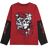 SweatyRocks Men's Crewneck Long Sleeve Letter Graphic T Shirts Y2k Colorblock Loose Tee Tops