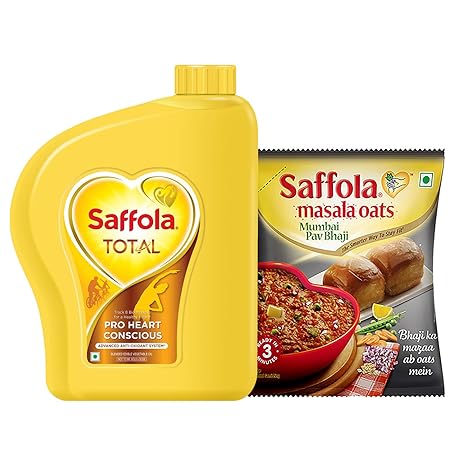 Saffola Total Pro Heart Conscious Edible Oil, 1 L Jar with Free Saffola Masala Oats Mumbai Pav Bhaji, 120 gm