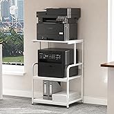 Arbuxzuy Printer Stand with Storage Shelf,3 Tier Printer Cart with Wheels,Mobile Printer Table for Home Office,Stands for Printer Heat Press Scanner Fax,Industrial Style (White)