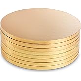 DEAYOU 8-Pack Cake Board Drum 12 Inch, Gold Round Cake Drums, 1/2" Thick, Seamless Greaseproof Foil Cake Cardboard Circles fo