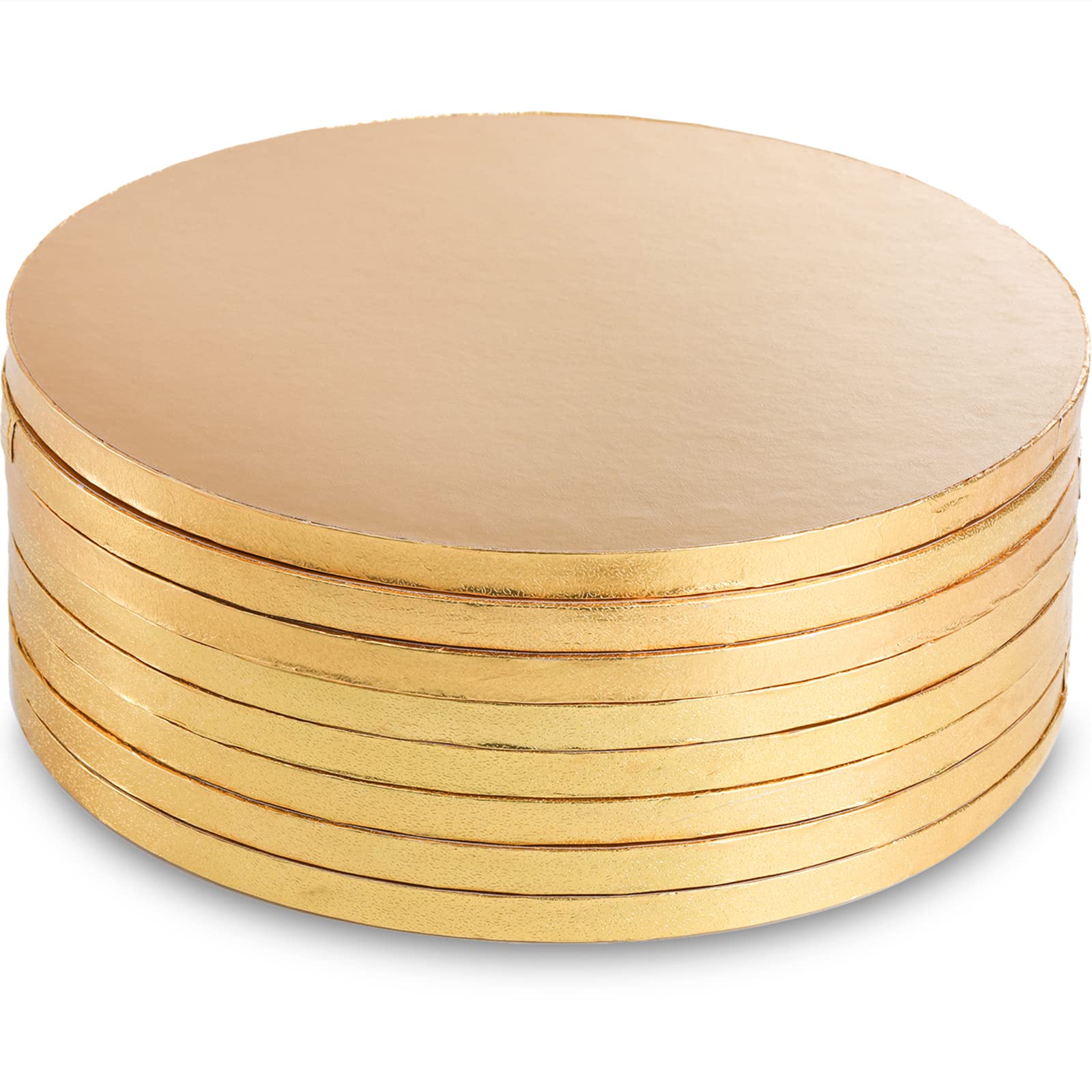 DEAYOU 8-Pack Cake Board Drum 31cm, Gold Round Cake Drums, 1/2" Thick, Seamless Greaseproof Foil Cake Cardboard Circles for Heavy or Multi-Layer Cakes, Pastry, Display, Smooth Fully Wrapped Edges