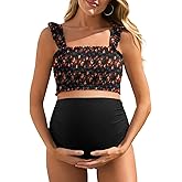 Summer Mae Maternity High Waist Bikini Swimsuit Two Piece Ruffled Hem Cute Bathing Suit Floral Pregnancy Swimwear