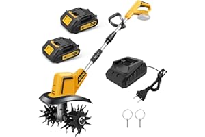 XGOLD DEVONIC Cordless Electric Garden Tiller,21V 330RPM Tiller Cultivator 8" Tilling Width and 6" Depth Garden Rototiller with 2 * 2.0Ah Batteries for Lawn/Gardening (Cordless Tiller+2 Batteries)