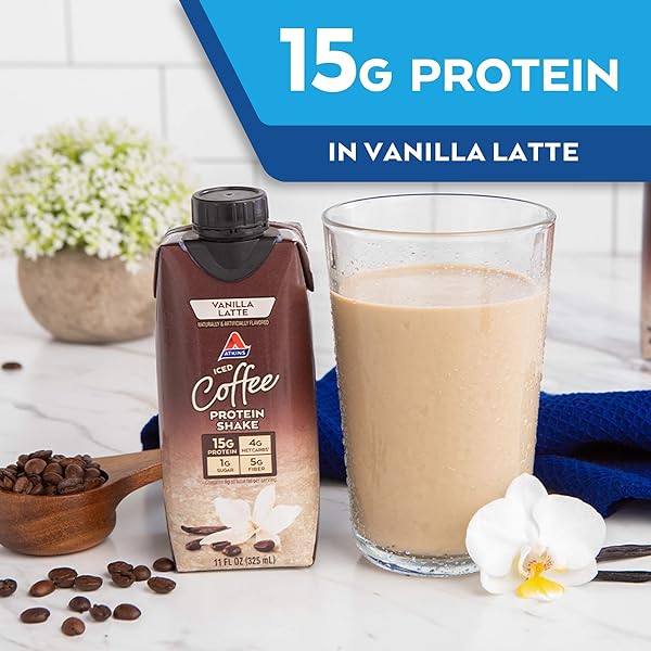 ATKINS ICED COFFEE VANILLA LATTE PROTEIN-RICH SHAKE, KETO FRIENDLY AND GLUTEN FREE. (4 SHAKES)