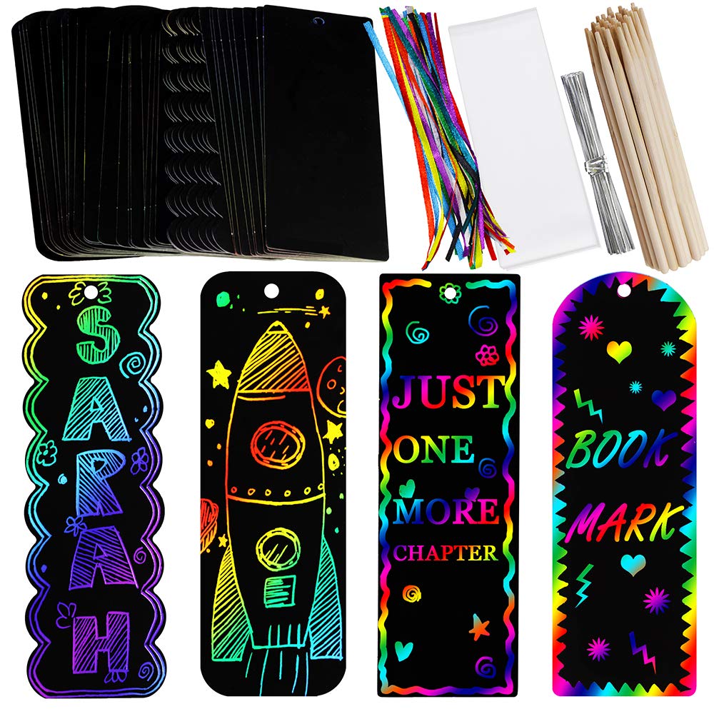 Photo 1 of Supla 36 Sets 4 Style Magic Scratch Rainbow Bookmarks Making Kit for Kids Students Party Favor Scratch Paper DIY Bookmarks Bulk with Scratching Tools Satin Ribbons for Classroom Activities