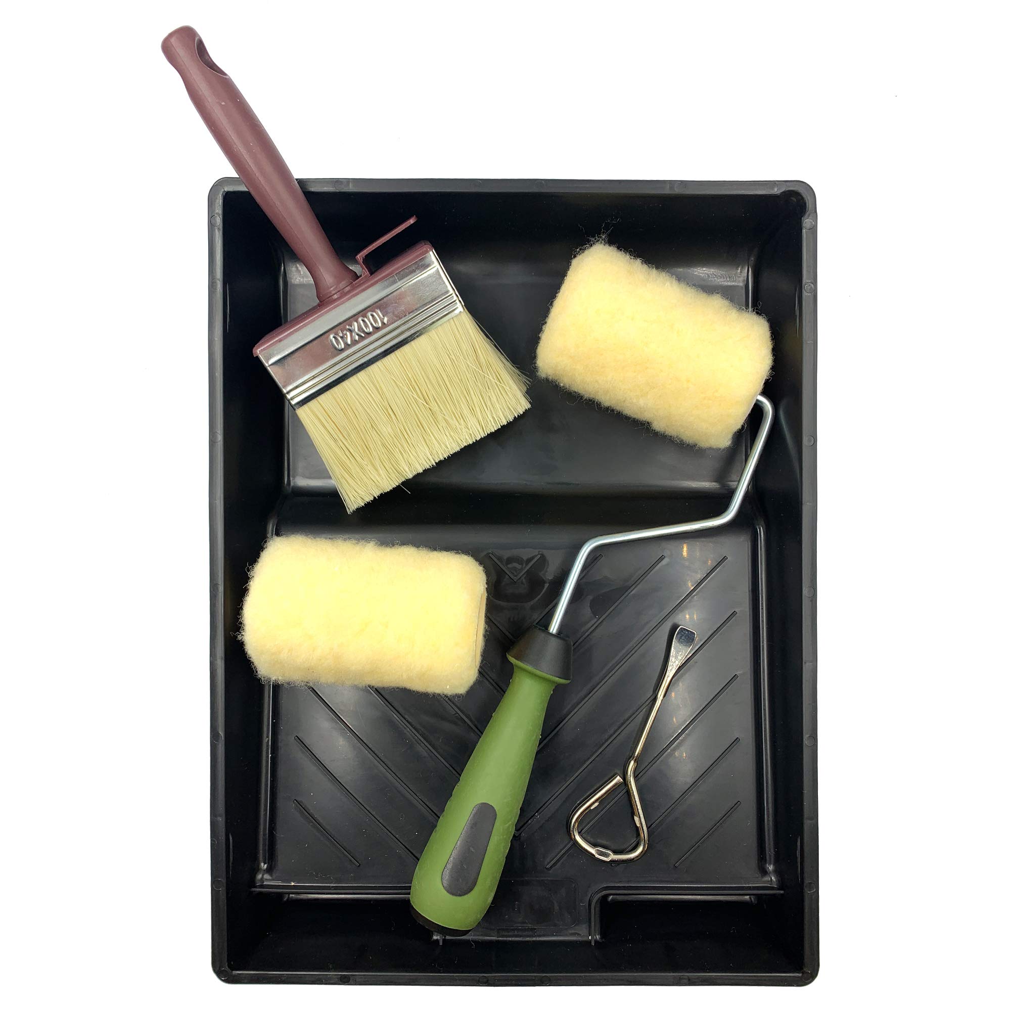 Fence Paint Brush and Roller Set, Fence and Shed Brush with Decking Roller for Painting Walls, Block Paving, Masonry and Wooden Surfaces