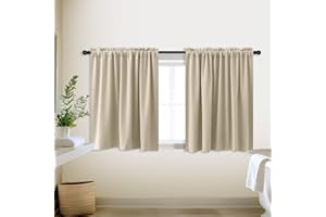 KOUFALL Small Window Curtains for Bathroom, Thermal Winter Insulated Short Curtain for Bedroom Kitchen, Wide 34 x Length 24 Inch,Beige