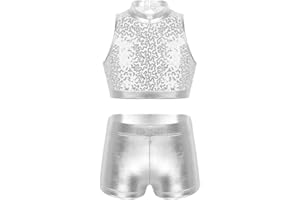 YiZYiF Kids Girls Basic 2 Piece Active Outfit Crop Top and Shorts Set for Gymnastics/Dancing/Workout