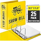 Showbill Binder with Display Sleeves, Holds 8.5” x 5.5” Broadway Programs, Includes 25 Clear Sheet Protectors, D-Ring Organizer for Theatre Memorabilia & Collectibles, Yellow