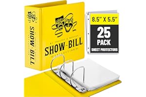 RING BINDER DEPOT Showbill Binder with Display Sleeves, Holds 8.5” x 5.5” Broadway Programs, Includes 25 Clear Sheet Protectors, D-Ring Organizer for Theatre Memorabilia & Collectibles, Yellow