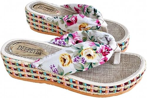 Amazon Deepeyes ディープアイズ 厚底 トング ビーチ サンダル レディース 花柄 浴衣 夏 海 アウトドア 軽量 歩きやすい つっかけ スリッパ 白 黒 青 ホワイト 37 23 5 ビーチサンダル