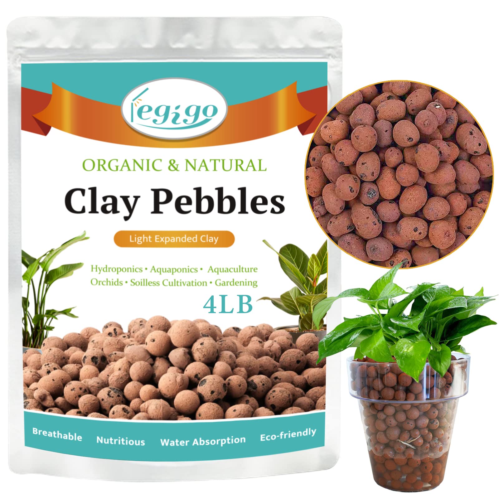 Photo 1 of Legigo 4 LB Organic Leca Clay Pebbles for Plants, 4mm-16mm 100% Natural Leca Balls for Indoor Plants, Hydroton Clay Pebbles for Plants Hydroponic Aquaponics Growing Orchid Drainage Terrarium